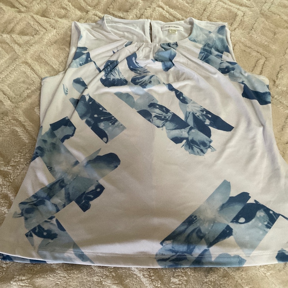 Calvin Klein white and blue sleeveless top in medium